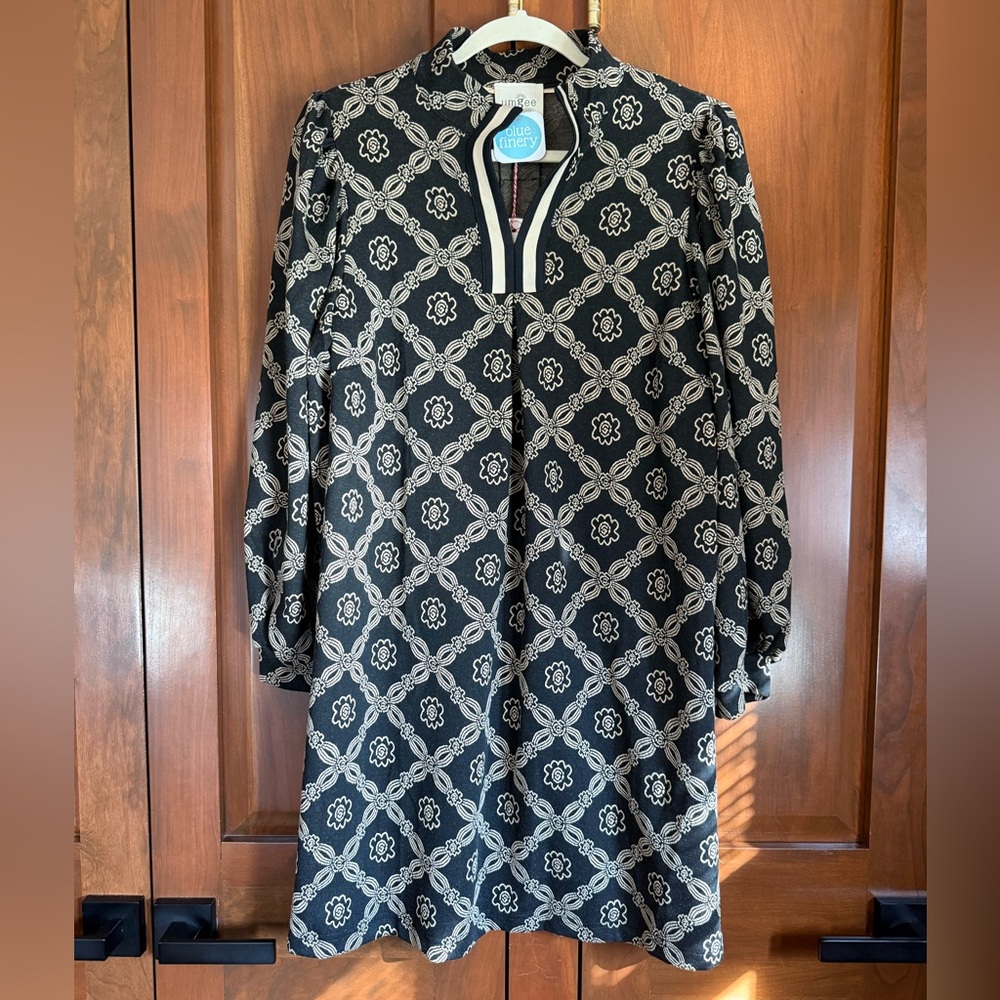 Umgee Black and Cream High Neck Mini Long Sleeve Dress